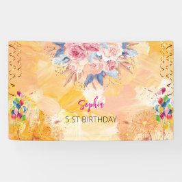 Lona fiesta de cumpleaños de color agua floral de bienv