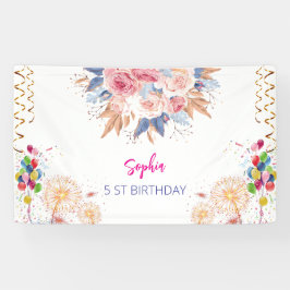 Lona fiesta de cumpleaños de color agua floral de bienv