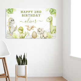 Lona Fiesta de cumpleaños de dinosaurio con acuarela pa