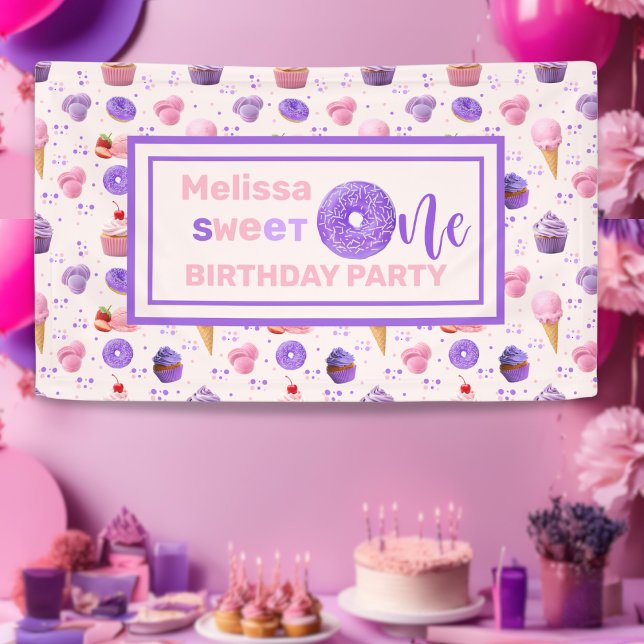 Lona Fiesta de cumpleaños de dulce morado rosado (Subido por el creador)