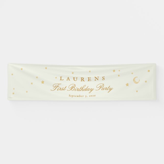 Lona fiesta de cumpleaños de elegantes estrellas verdes (Horizontal)