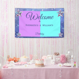 Lona Fiesta de cumpleaños de espacio gemelo en conjunto