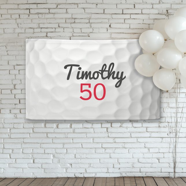 Lona Fiesta de cumpleaños de Golf Ball - 50 o otro año (Custom Birthday Banner)