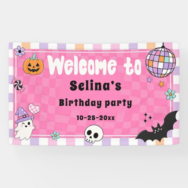 Lona fiesta de cumpleaños de Halloween (Horizontal)