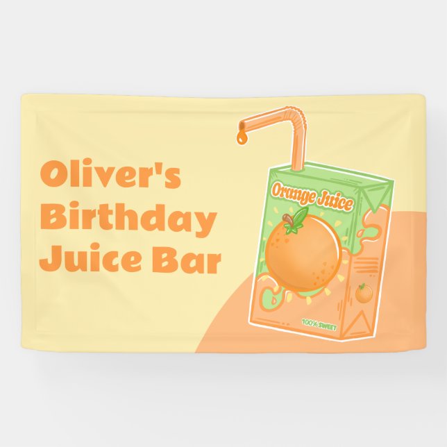 Lona Fiesta de cumpleaños de la caja de jugo naranja (Horizontal)