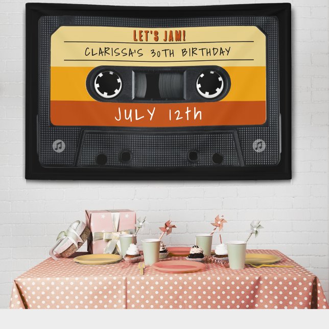 Lona Fiesta de cumpleaños de la cinta retro de cassette (Cassette Tape Retro Birthday Party Banner
)