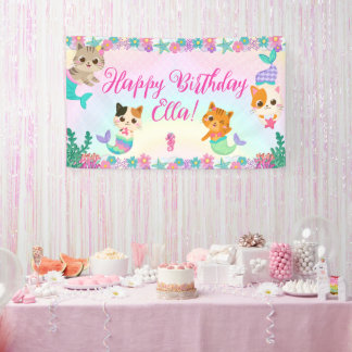 Lona Fiesta de cumpleaños de la sirena del gato Meowmai