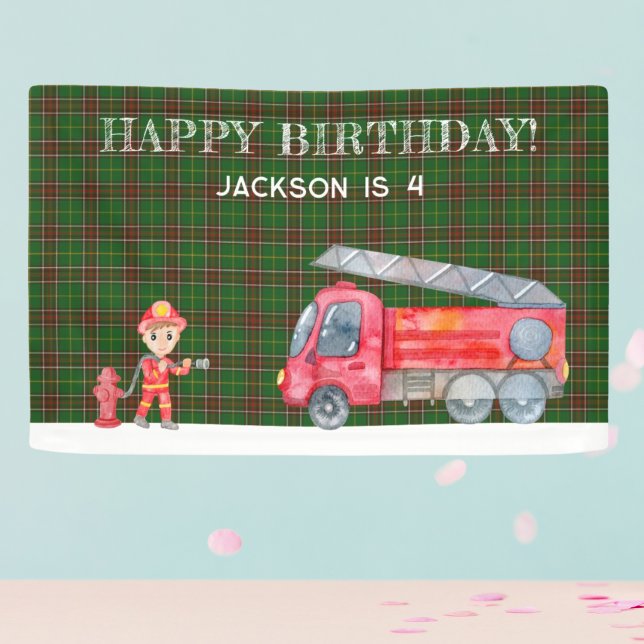 Lona Fiesta de cumpleaños de los chicos de bomberos Nav (Fireman Christmas Firetruck Boys birthday Party Banner Modern Firefighter birthday )