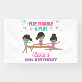 Lona Fiesta de Cumpleaños de Niña Gimnasia Rosa Morado 
