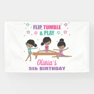 Lona Fiesta de Cumpleaños de Niña Gimnasia Rosa Morado 