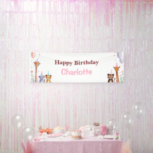 Lona Fiesta de cumpleaños de niñas con globos de animal