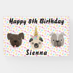 Lona Fiesta de cumpleaños de niñas pug unicornio