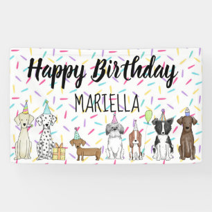 Lona Fiesta de cumpleaños de niñita de perro cachorro