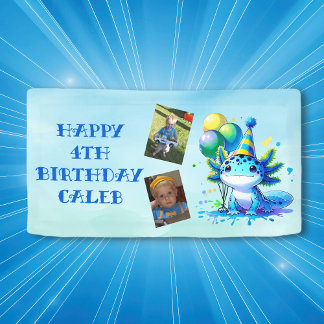 Lona Fiesta de cumpleaños de niño Axolotl azul y verde