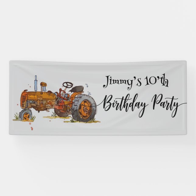 Lona Fiesta de cumpleaños de niños con diseño de tracto (Horizontal)