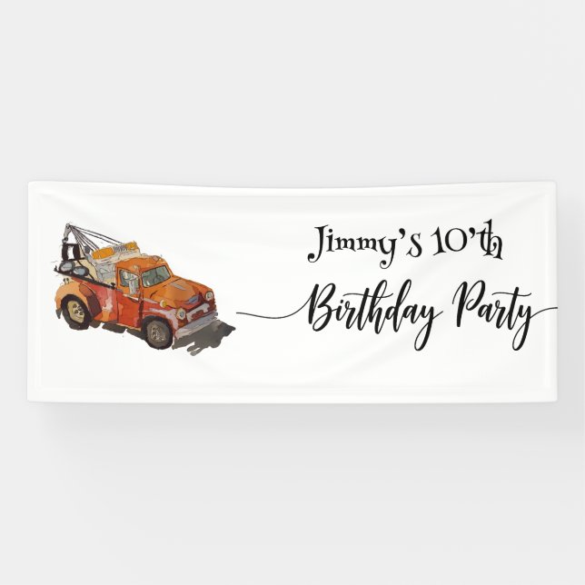 Lona Fiesta de cumpleaños de niños con remolcador (Horizontal)