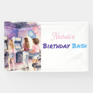 Lona Fiesta de cumpleaños de niños en arcade neón acuar