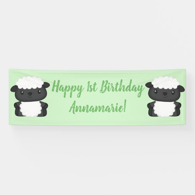 Lona Fiesta de cumpleaños de oveja Verde (Horizontal)