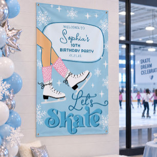 Lona Fiesta de Cumpleaños de Patinaje sobre Hielo Bienv
