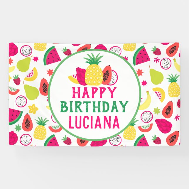 Lona Fiesta de cumpleaños de Pineapple Tutti Frutti (Horizontal)