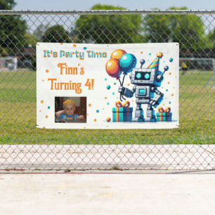Lona Fiesta de cumpleaños de Pixel Art Robot Boy