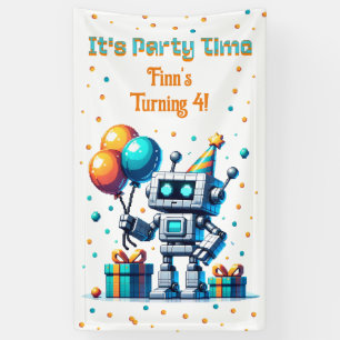 Lona Fiesta de cumpleaños de Pixel Art Robot Boy