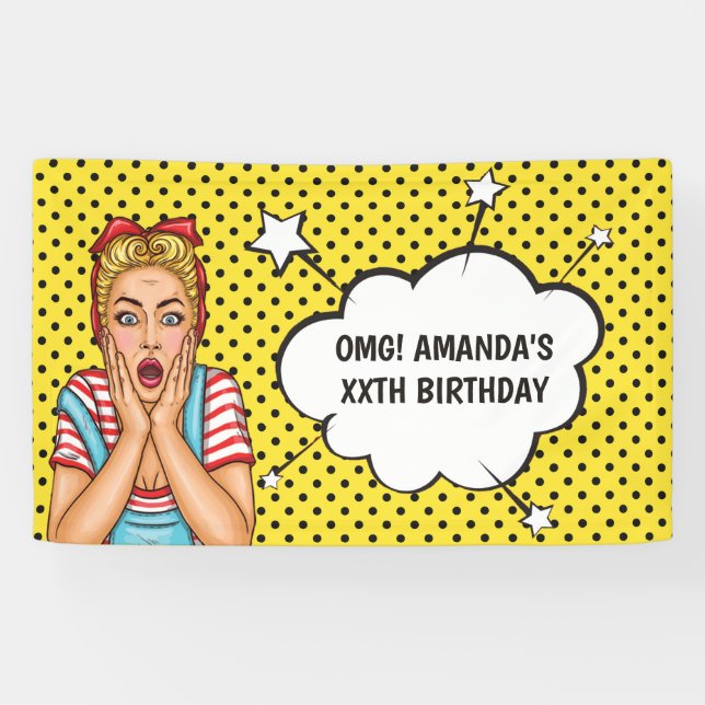 Lona Fiesta de cumpleaños de Pop Art Comic (Horizontal)