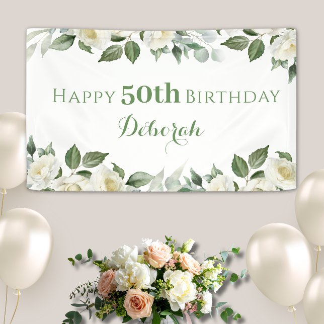 Lona Fiesta de Cumpleaños de Rosa Blanca Personalizada (Subido por el creador)