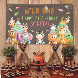 Lona Fiesta de cumpleaños de Safari Woodland