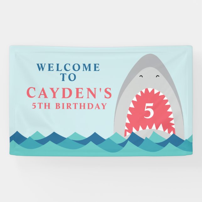 Lona Fiesta de cumpleaños de Shark Bite (Horizontal)