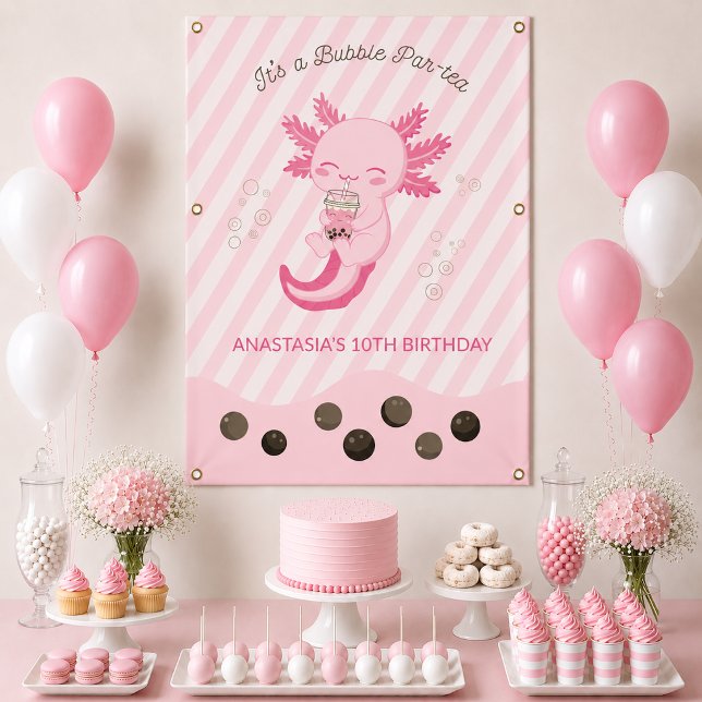 Lona Fiesta de Cumpleaños de Té de Burbujas de Ajolote  (Subido por el creador)