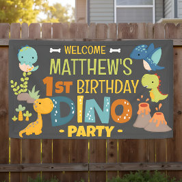 Lona Fiesta de cumpleaños de un niño de dinosaurio chin