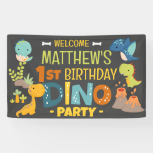 Lona Fiesta de cumpleaños de un niño de dinosaurio chin