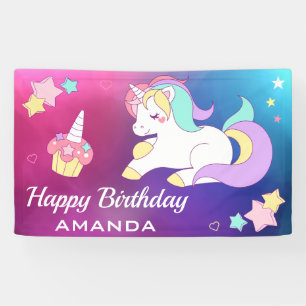 Lona Fiesta de Cumpleaños de Unicornio Mágico Adorable