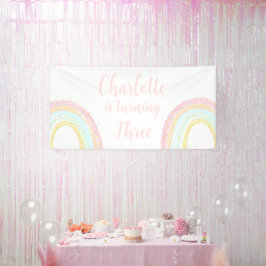 Lona Fiesta de cumpleaños del arcoiris del chica Pastel
