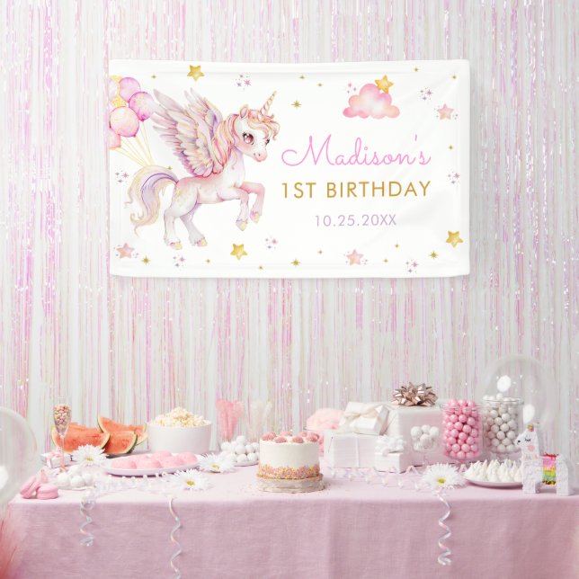Lona Fiesta de Cumpleaños del Arcoíris Unicornio Pastel (Fiesta)