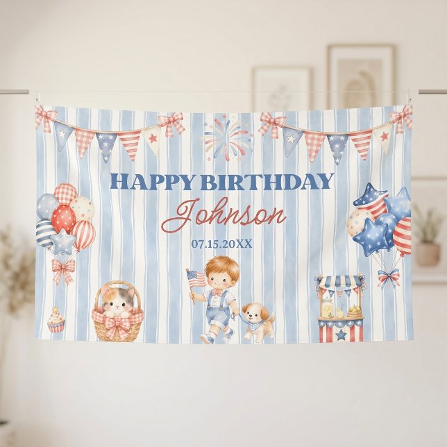 Lona Fiesta de cumpleaños del niño con rayas americanas (Subido por el creador)