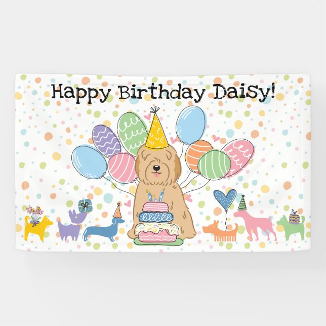 Lona Fiesta de cumpleaños del perro del terror tibetano (Horizontal)