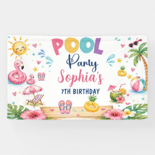 Lona Fiesta de cumpleaños en la piscina Tropical Splish