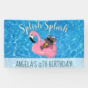 Lona Fiesta de Cumpleaños en Piscina de Flamenco Gato A