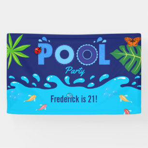 Lona Fiesta de Cumpleaños en Piscina de Verano Azul Rea