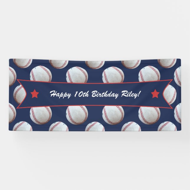 Lona Fiesta de cumpleaños feliz de béisbol (Horizontal)