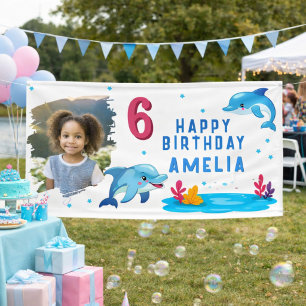 Lona Fiesta de Cumpleaños Foto Animales Marinos Delfín 