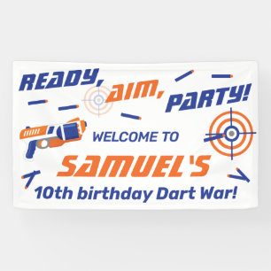 Lona Fiesta de Cumpleaños Guerra de Dardos Azul, Naranj