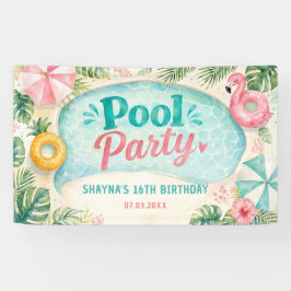 Lona Fiesta de cumpleaños junto a la piscina en verano