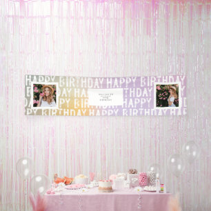 Lona Fiesta de Cumpleaños moderna con ombre pastel y va