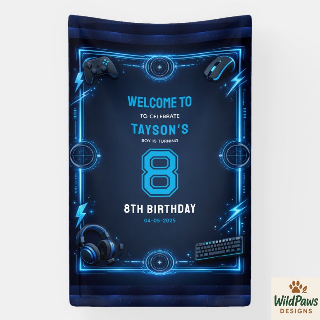 Lona Fiesta de cumpleaños moderna de fútbol para niños  (Boys Modern Sports Soccer Kids 8th Birthday Party Banner
)