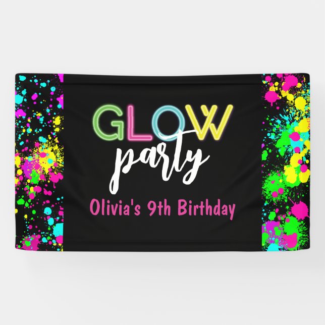 Lona fiesta de cumpleaños Neon Glow (Horizontal)
