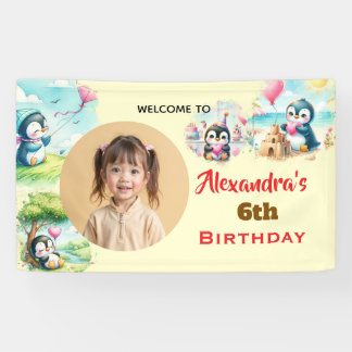 Lona Fiesta de cumpleaños neutral para niños Pingüino A