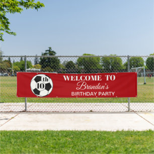 Lona Fiesta de cumpleaños número 10 Fútbol Rojo Niños D